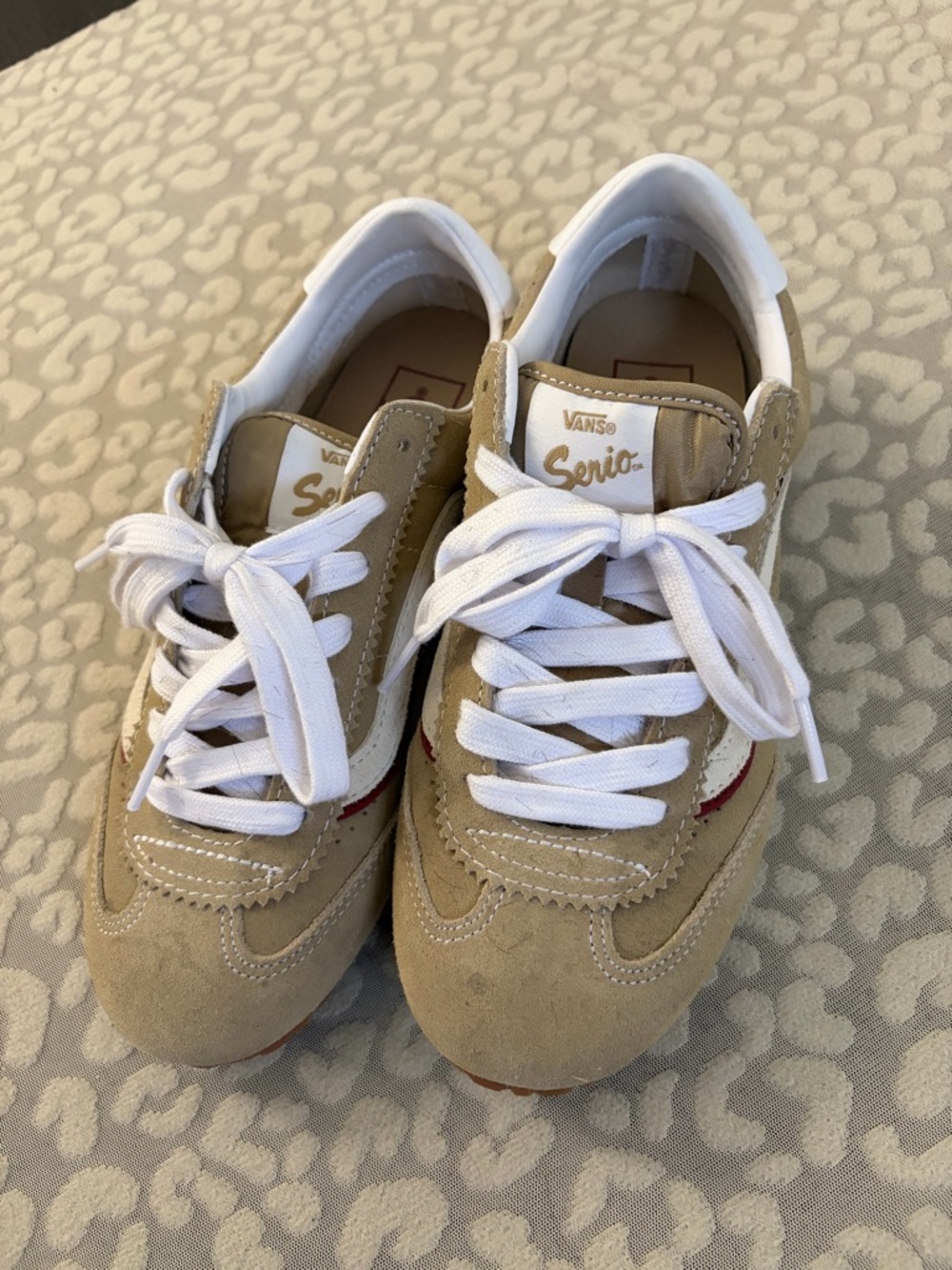 Vans Serio Beige Suede Sneakers with White Laces and Red Accent - Picture 2 of 5